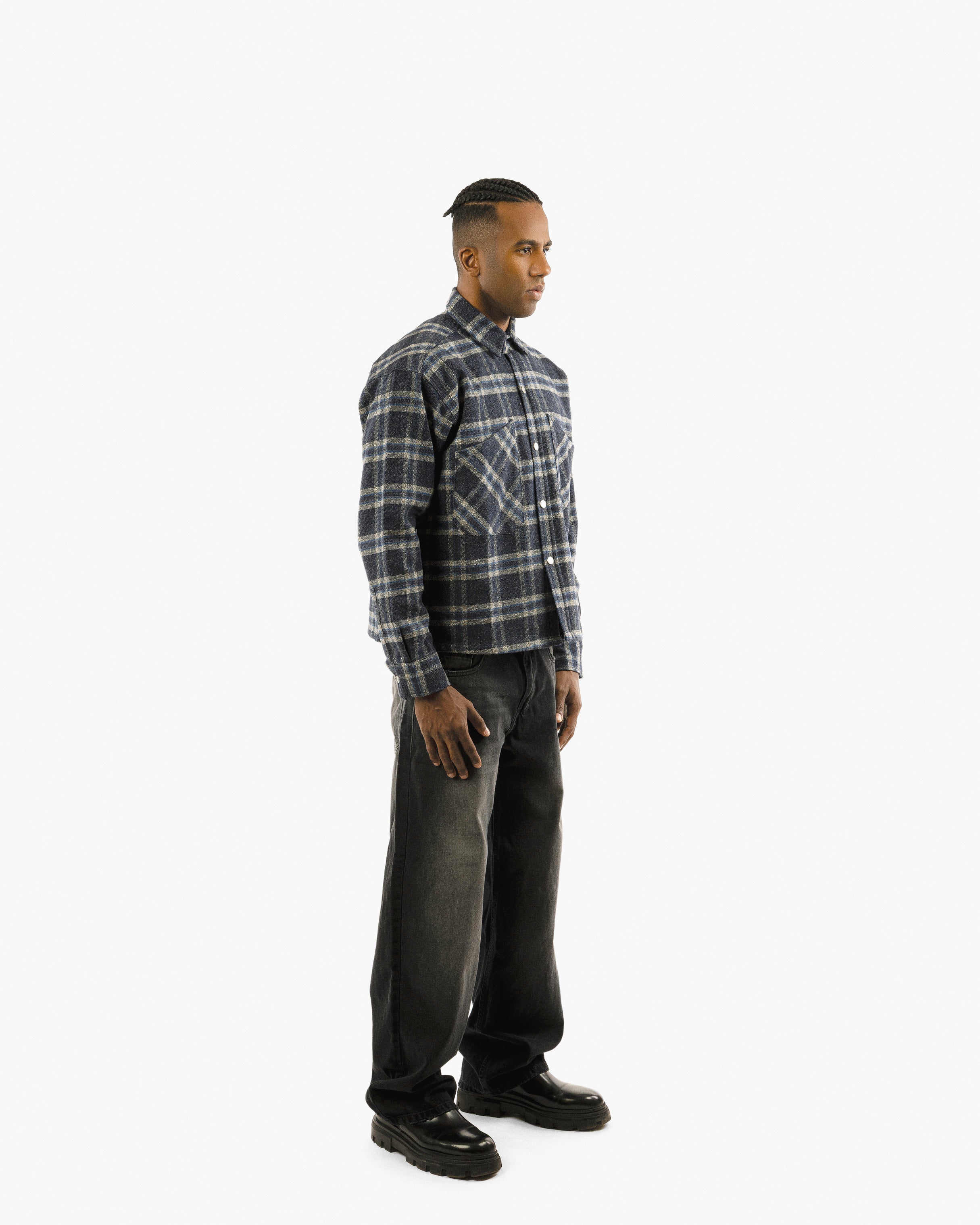 Essential Viella Plaid Overshirt Dark Blue*Grey