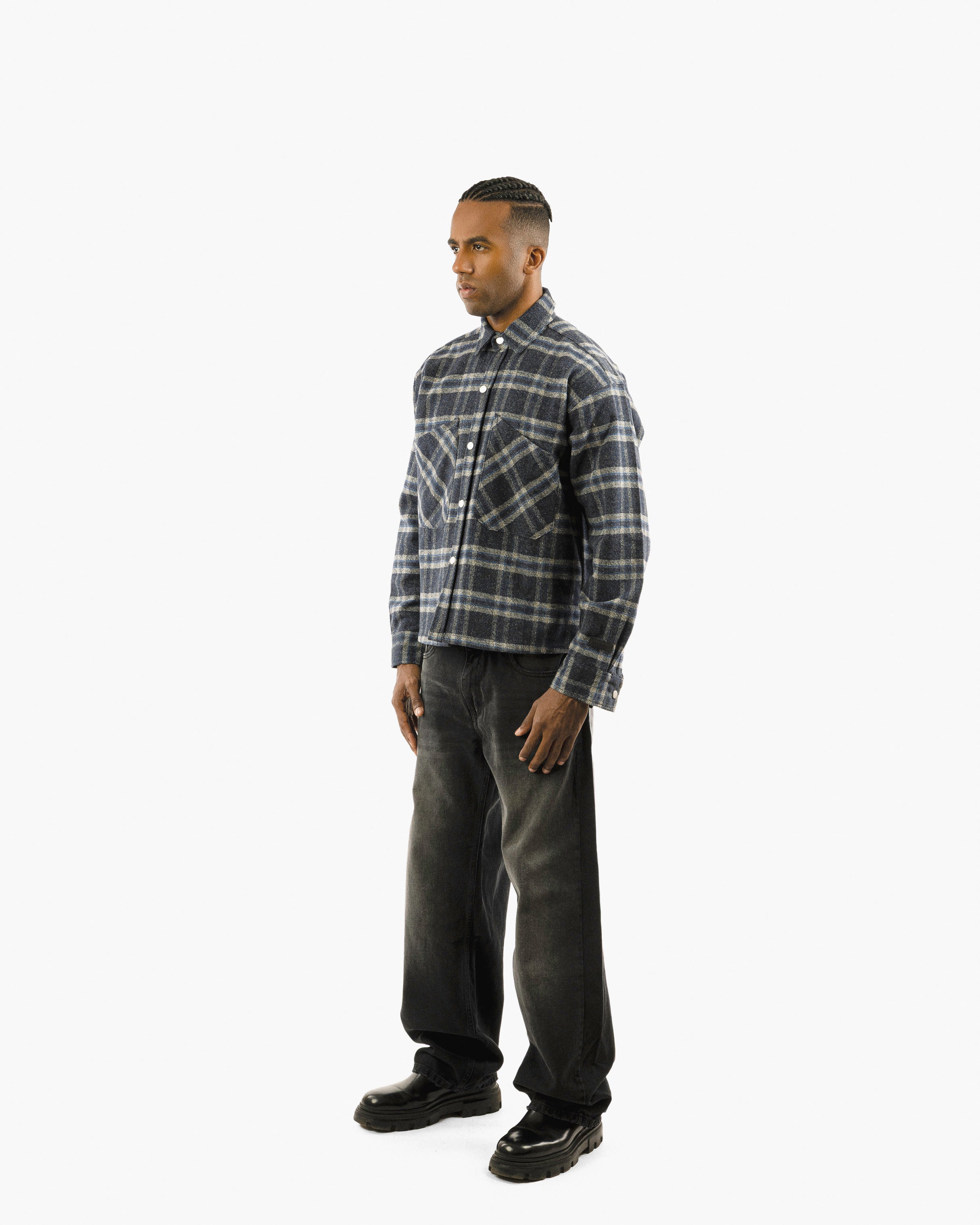 Essential Viella Plaid Overshirt Dark Blue*Grey