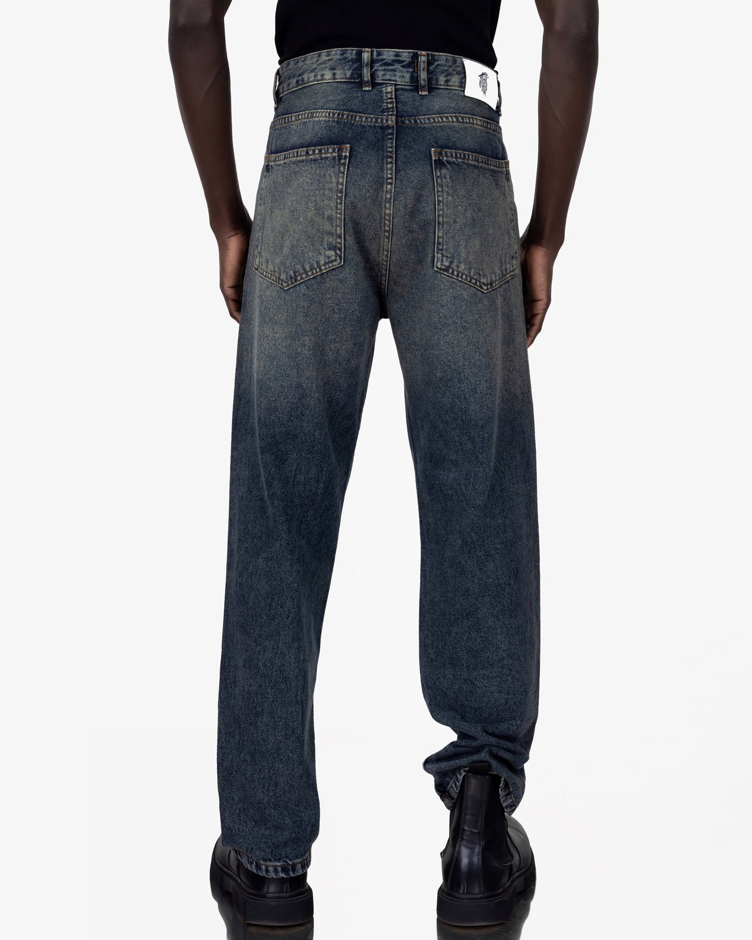 Streetwear Baggy Fit Jeans In Blue With Yellow Wash