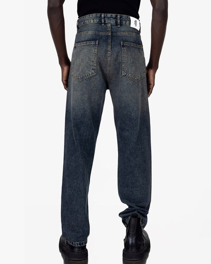 Streetwear Baggy Fit Jeans In Blue With Yellow Wash