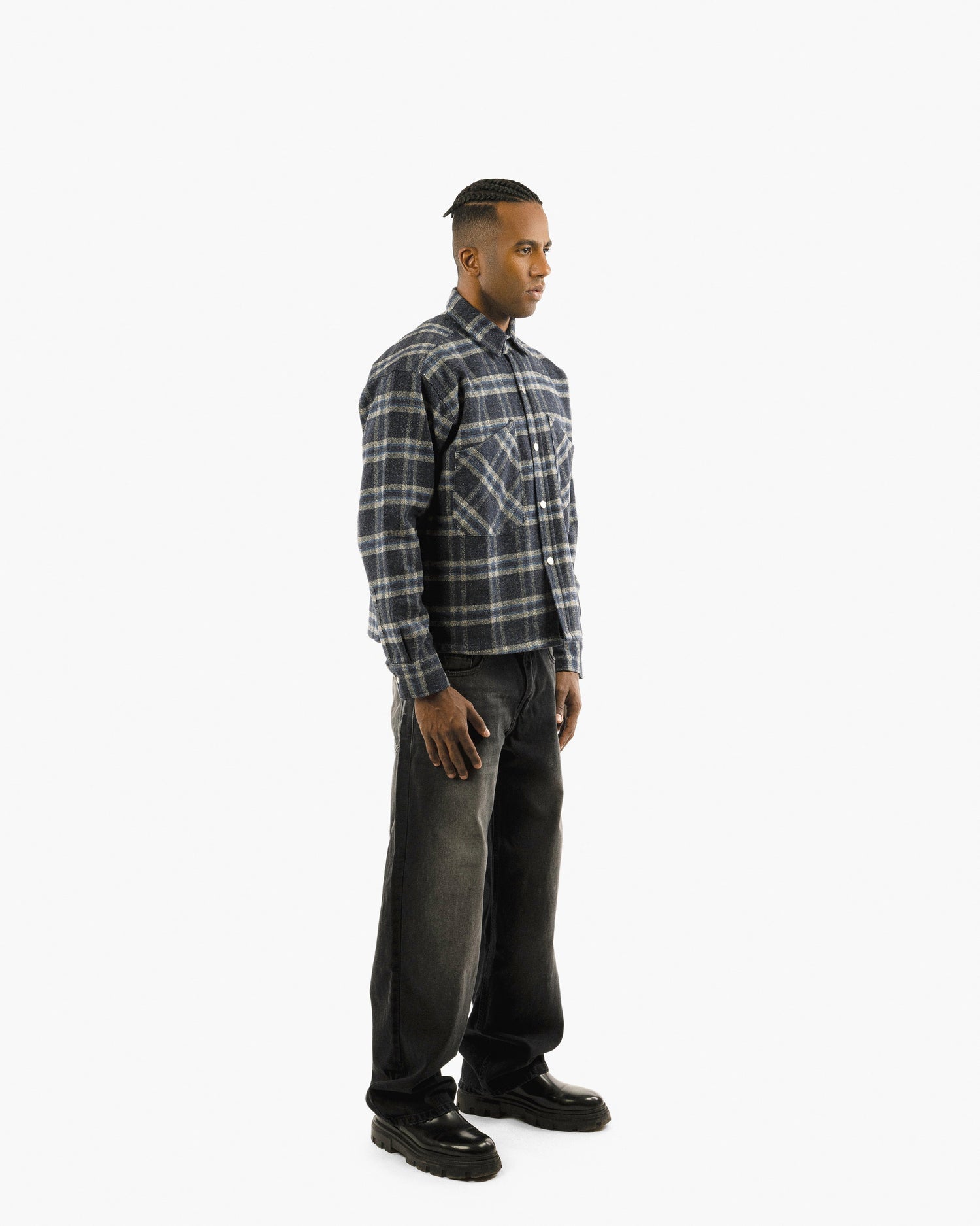 Essential Viella Plaid Overshirt Dark Blue*Grey
