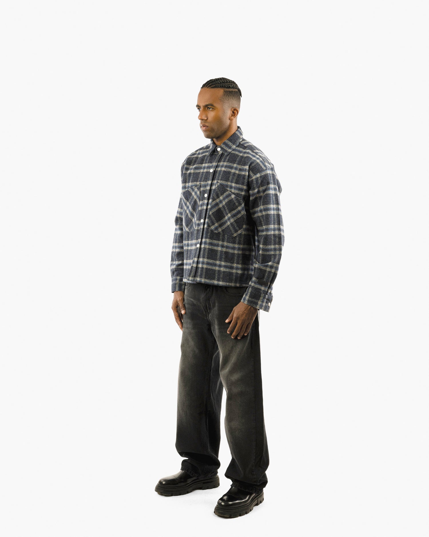Essential Viella Plaid Overshirt Dark Blue*Grey