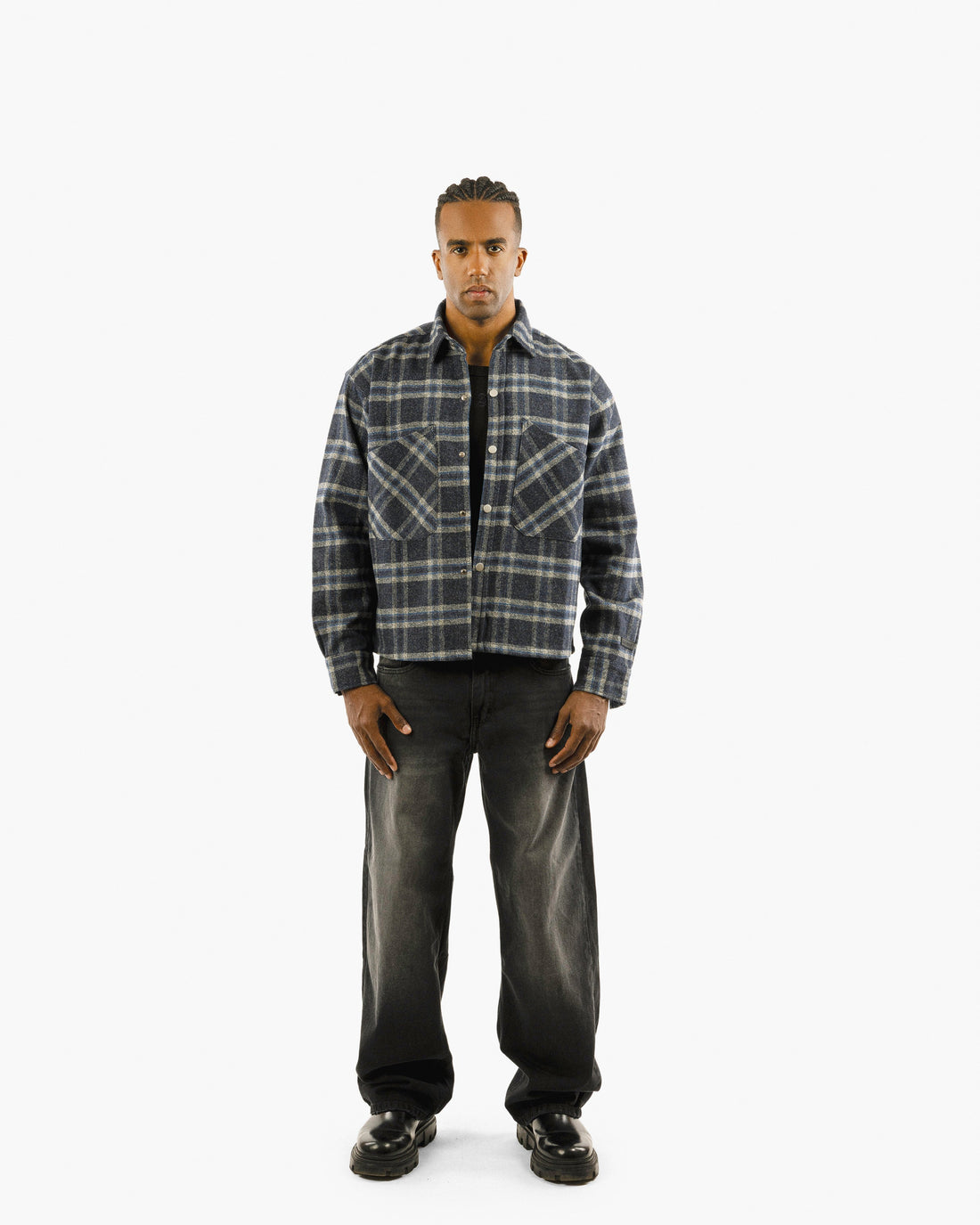 Essential Viella Plaid Overshirt Dark Blue*Grey