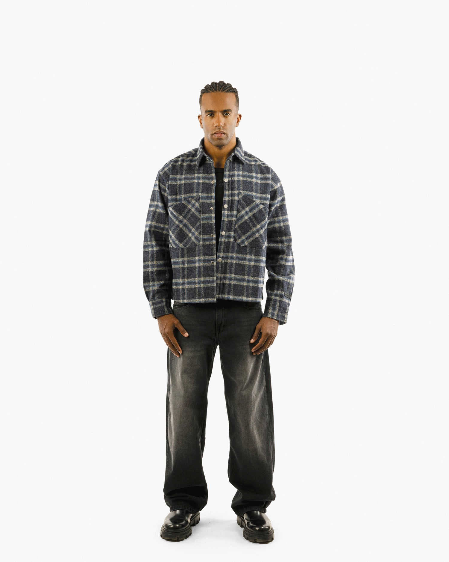 Essential Viella Plaid Overshirt Dark Blue*Grey