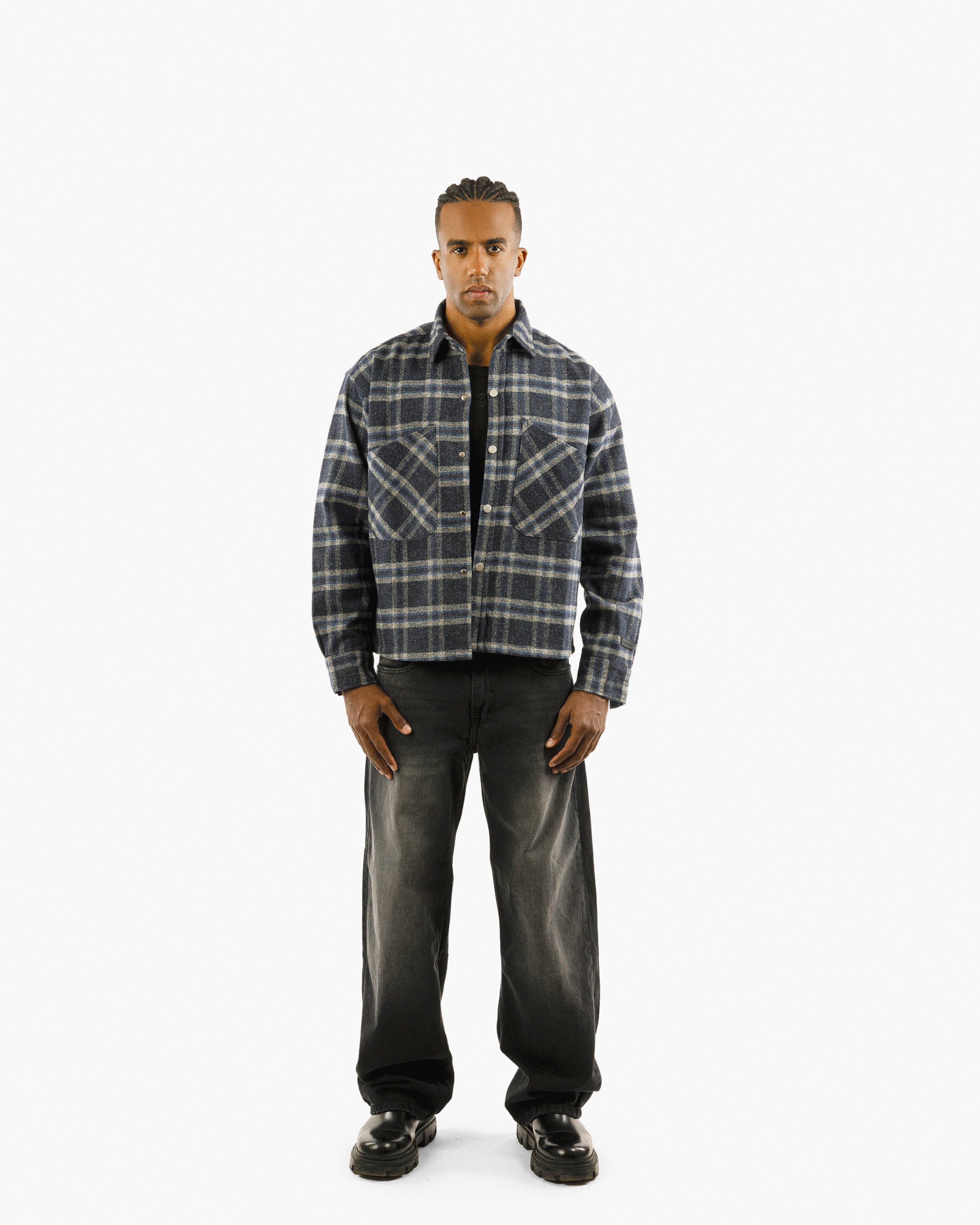 Essential Viella Plaid Overshirt Dark Blue*Grey